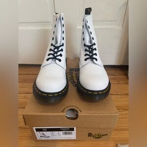 Dr. Martens White Combat Boots with Black Laces
